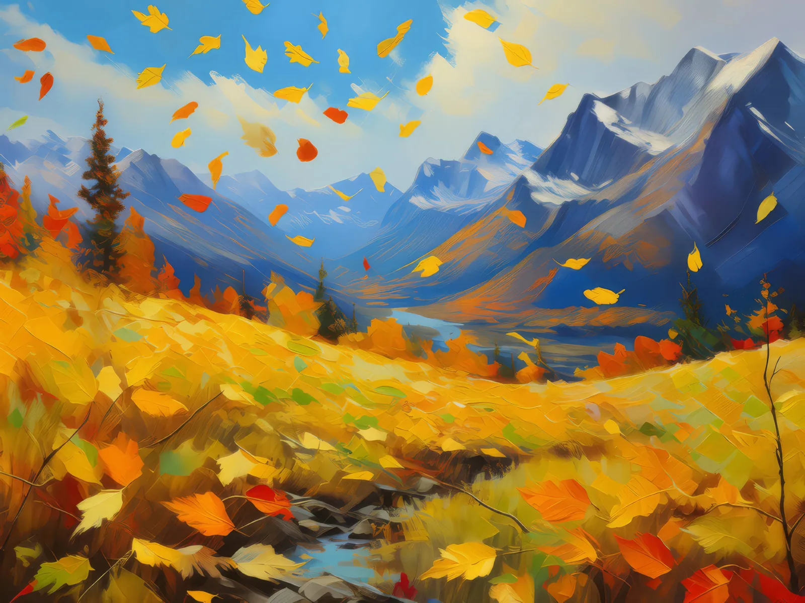 Autumn Leaves Fall, a palette-knife oil landscape by Emma Mickelberg