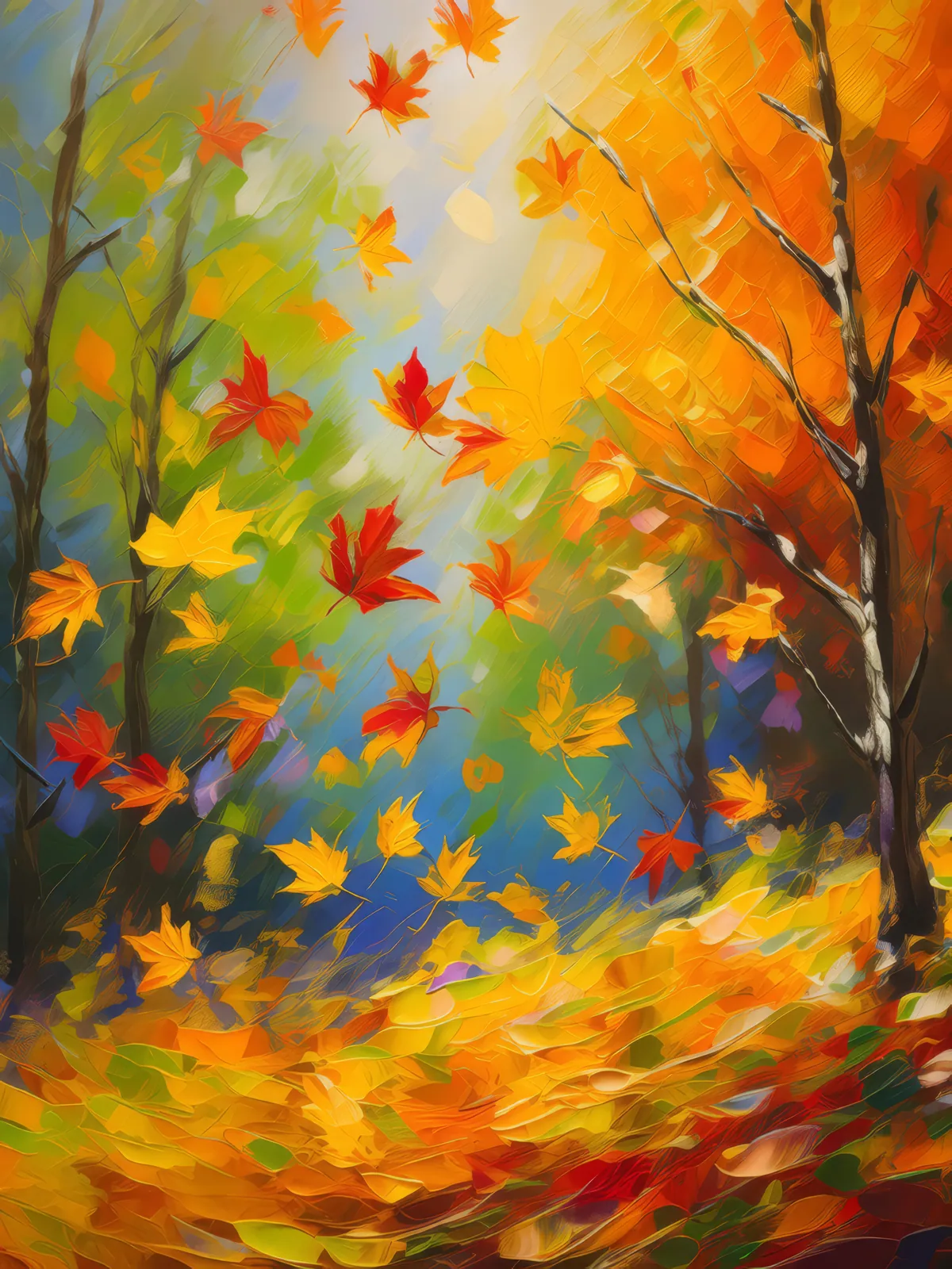 Autumn Leaves Whirl, a palette-knife oil landscape by Emma Mickelberg