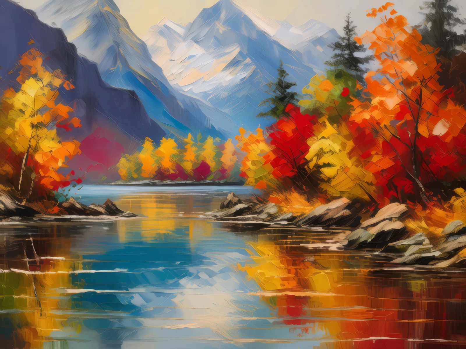 Autumn Splendor at the Fjord, a palette-knife oil landscape by Emma Mickelberg