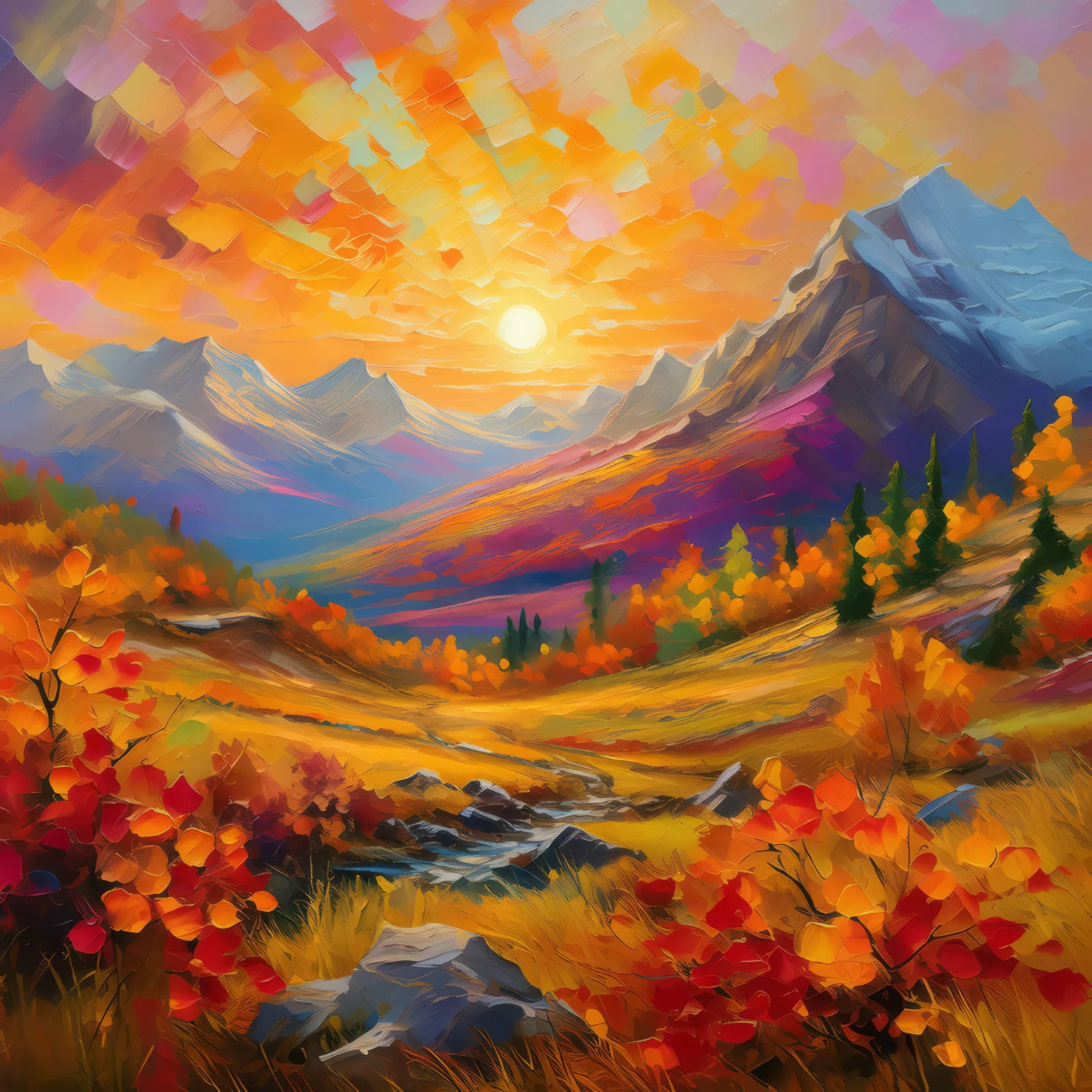 Autumn Tundra Sunrise, a palette-knife oil landscape by Emma Mickelberg