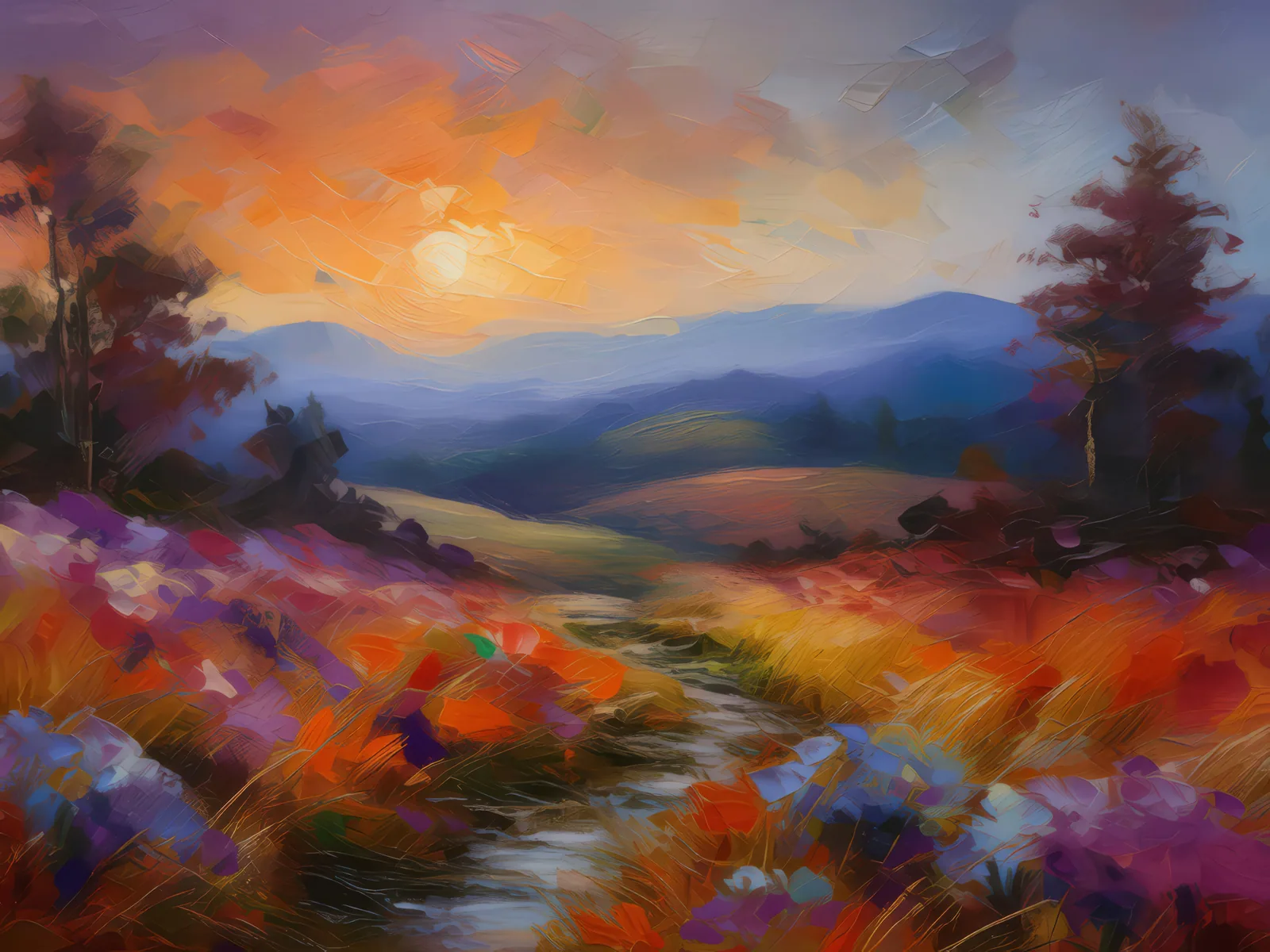 Autumn Twilight on Moor, a palette-knife oil landscape by Emma Mickelberg