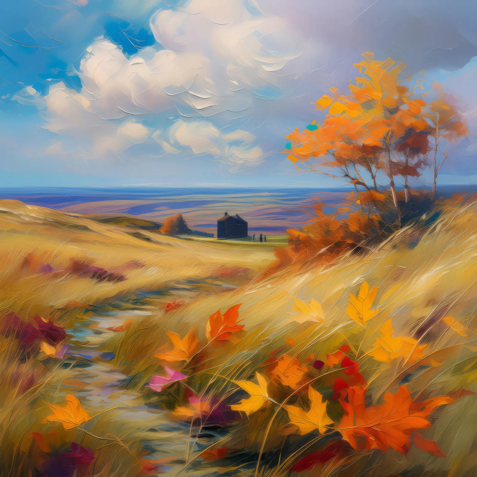 Autumn Whisper on Moor, a palette-knife oil landscape by Emma Mickelberg