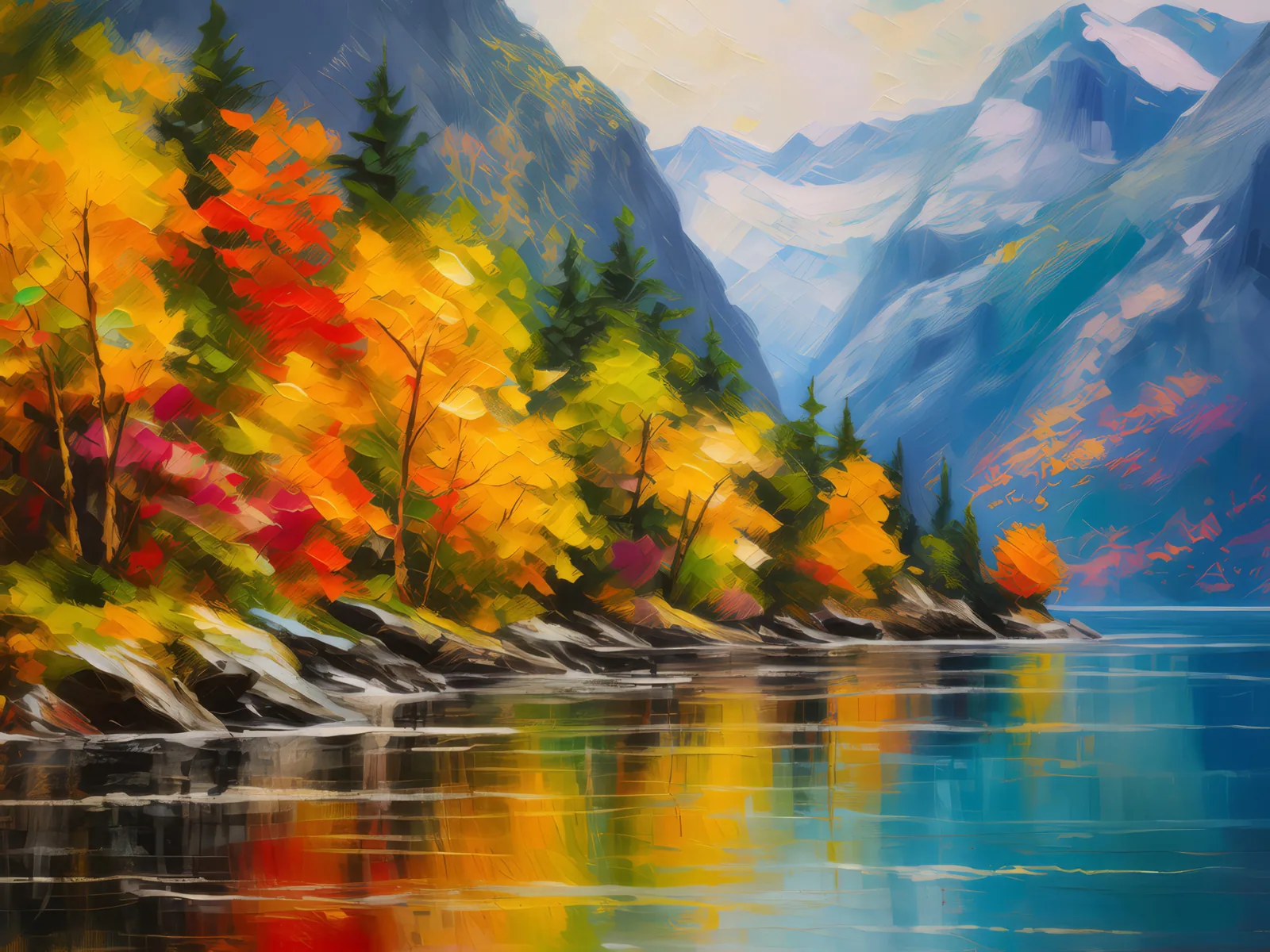 Autumn's Retreat at the Fjord, a palette-knife oil landscape by Emma Mickelberg