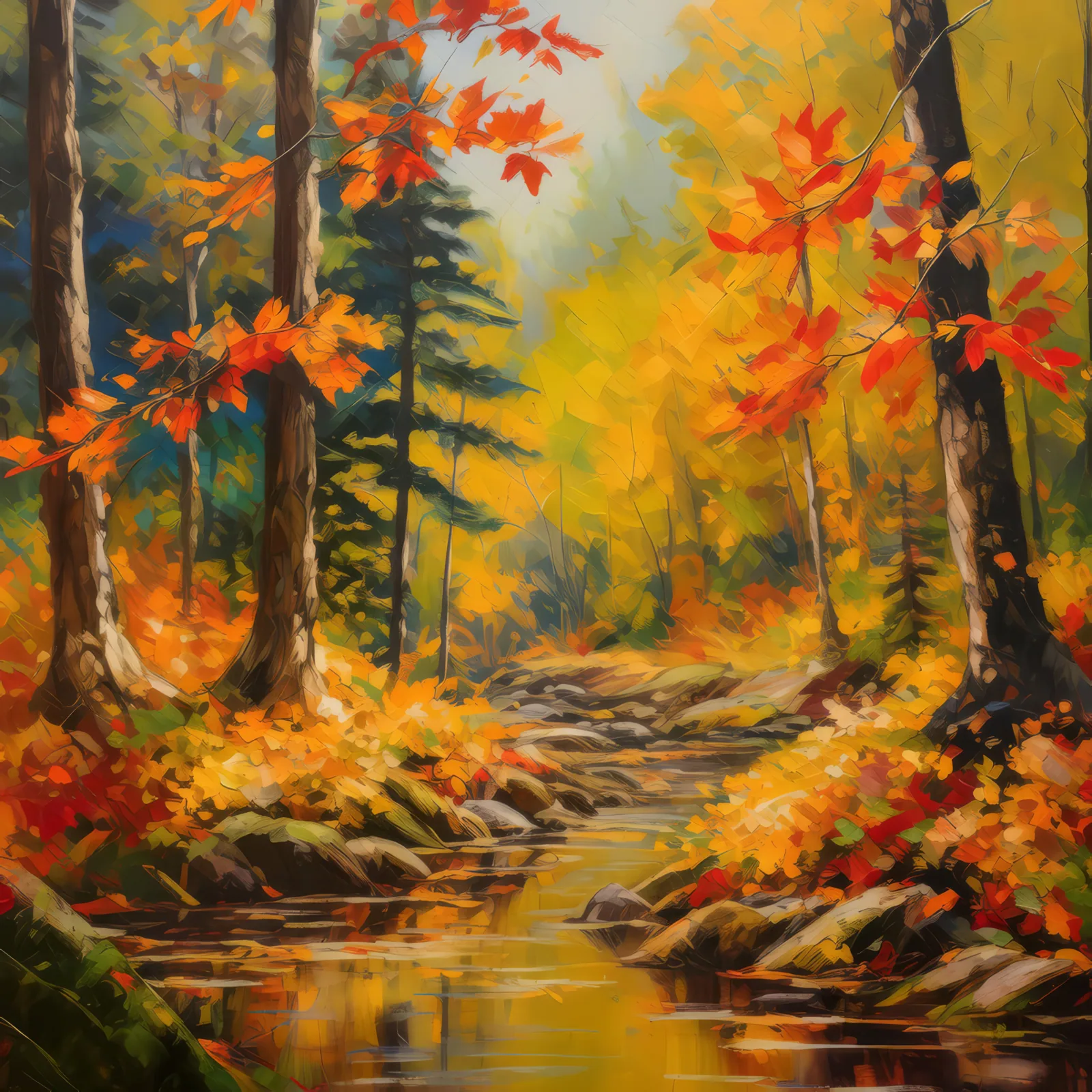 Autumn's Retreat in the Jungle, a palette-knife oil landscape by Emma Mickelberg