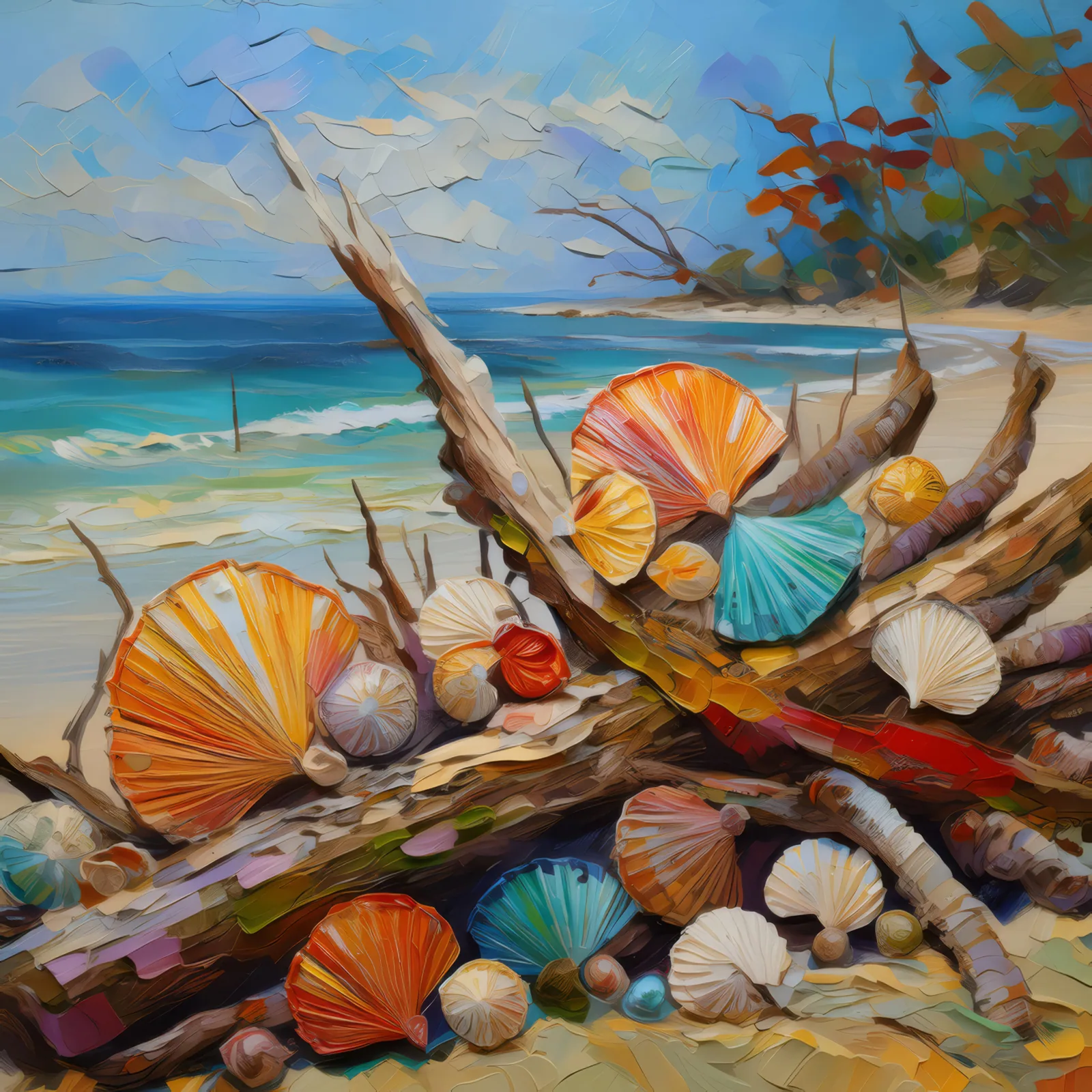 Beach Art Installation, a palette-knife oil landscape by Emma Mickelberg