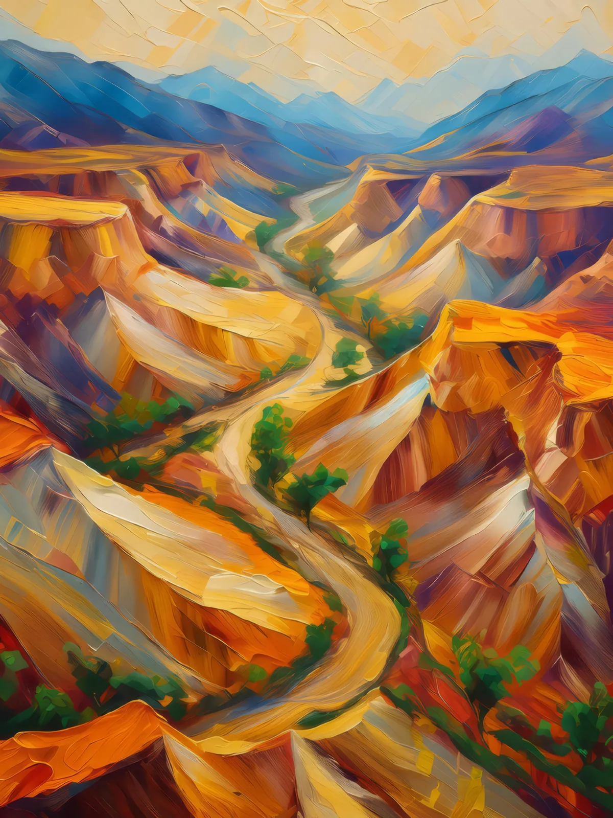 Birds Eye View Alpine Desert, a palette-knife oil landscape by Emma Mickelberg