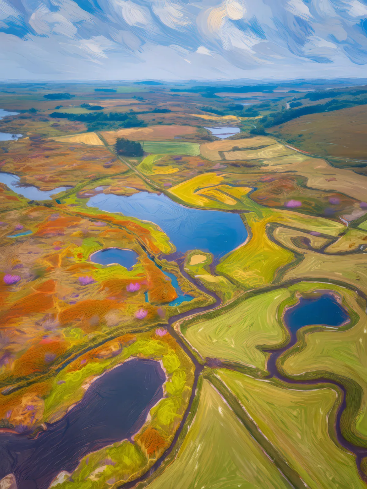 Birds Eye View of Moor, a palette-knife oil landscape by Emma Mickelberg