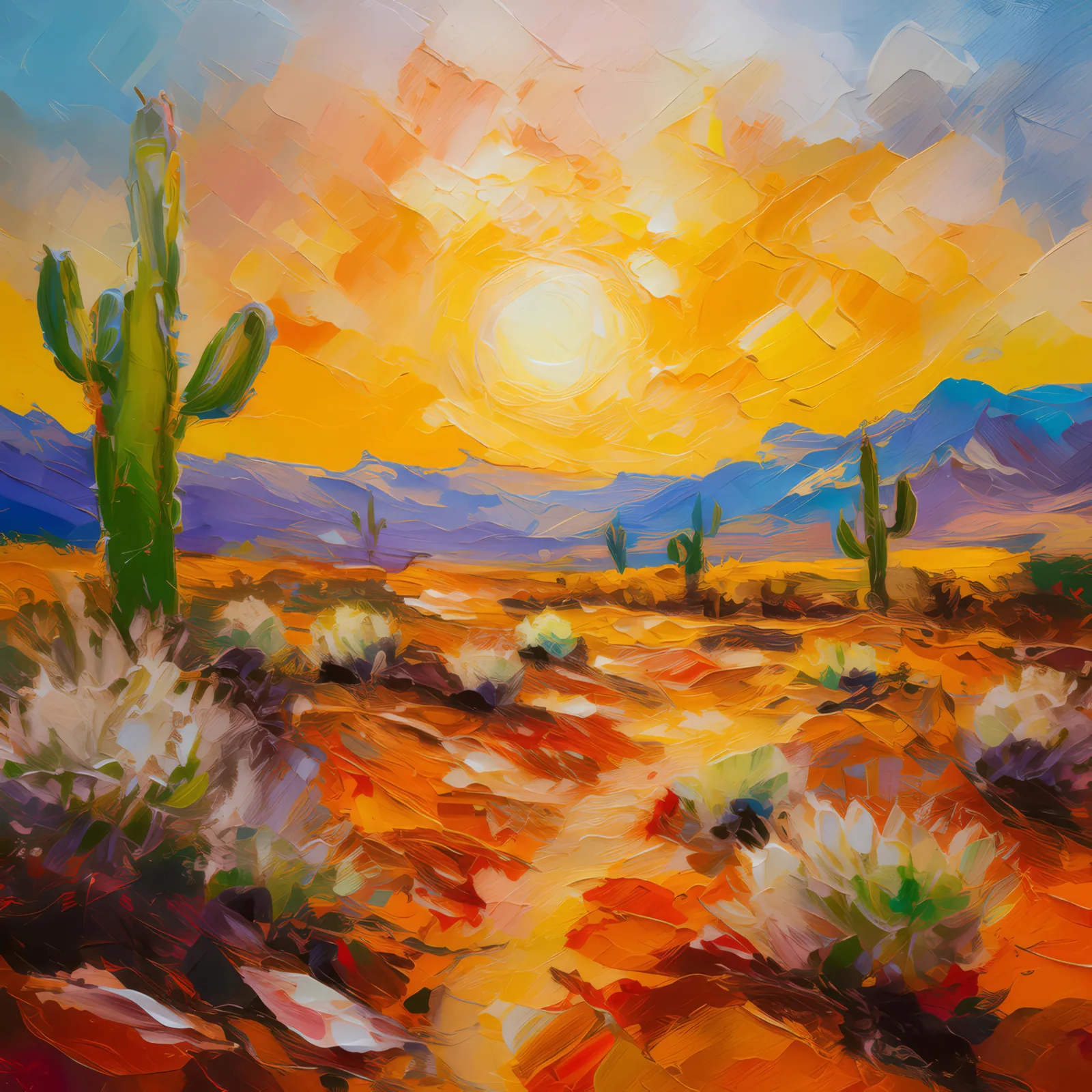 Blazing Desert Heat, a palette-knife oil landscape by Emma Mickelberg