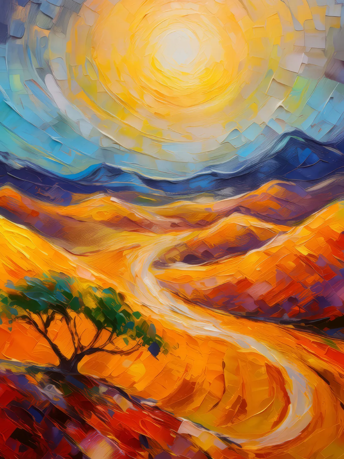 Blazing Desert Noon, a palette-knife oil landscape by Emma Mickelberg