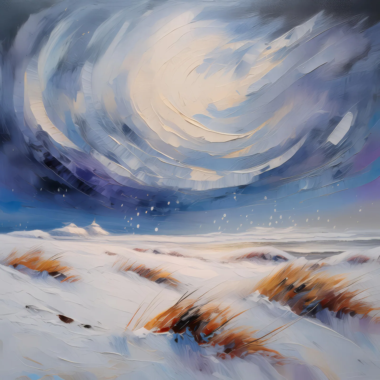 Blizzard in Arctic Desert, a palette-knife oil landscape by Emma Mickelberg
