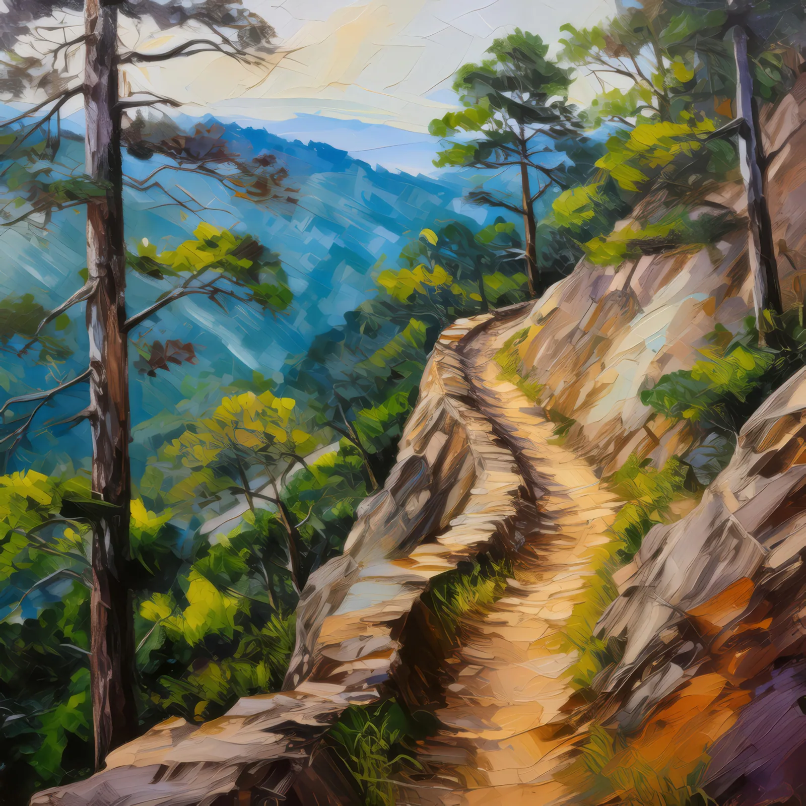 Bluff Hiking Trail, a palette-knife oil landscape by Emma Mickelberg