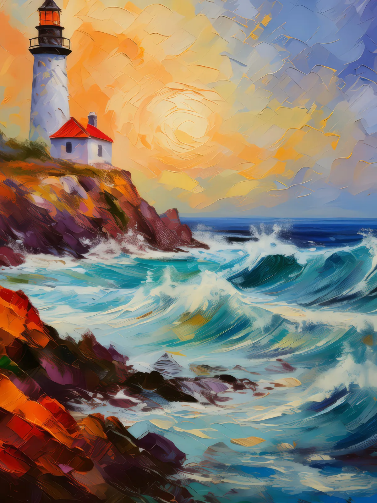 Blustery Coastal Shore, a palette-knife oil landscape by Emma Mickelberg