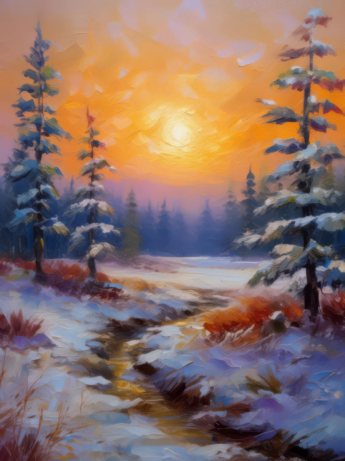 Boreal Desert Dawn, a palette-knife oil landscape by Emma Mickelberg
