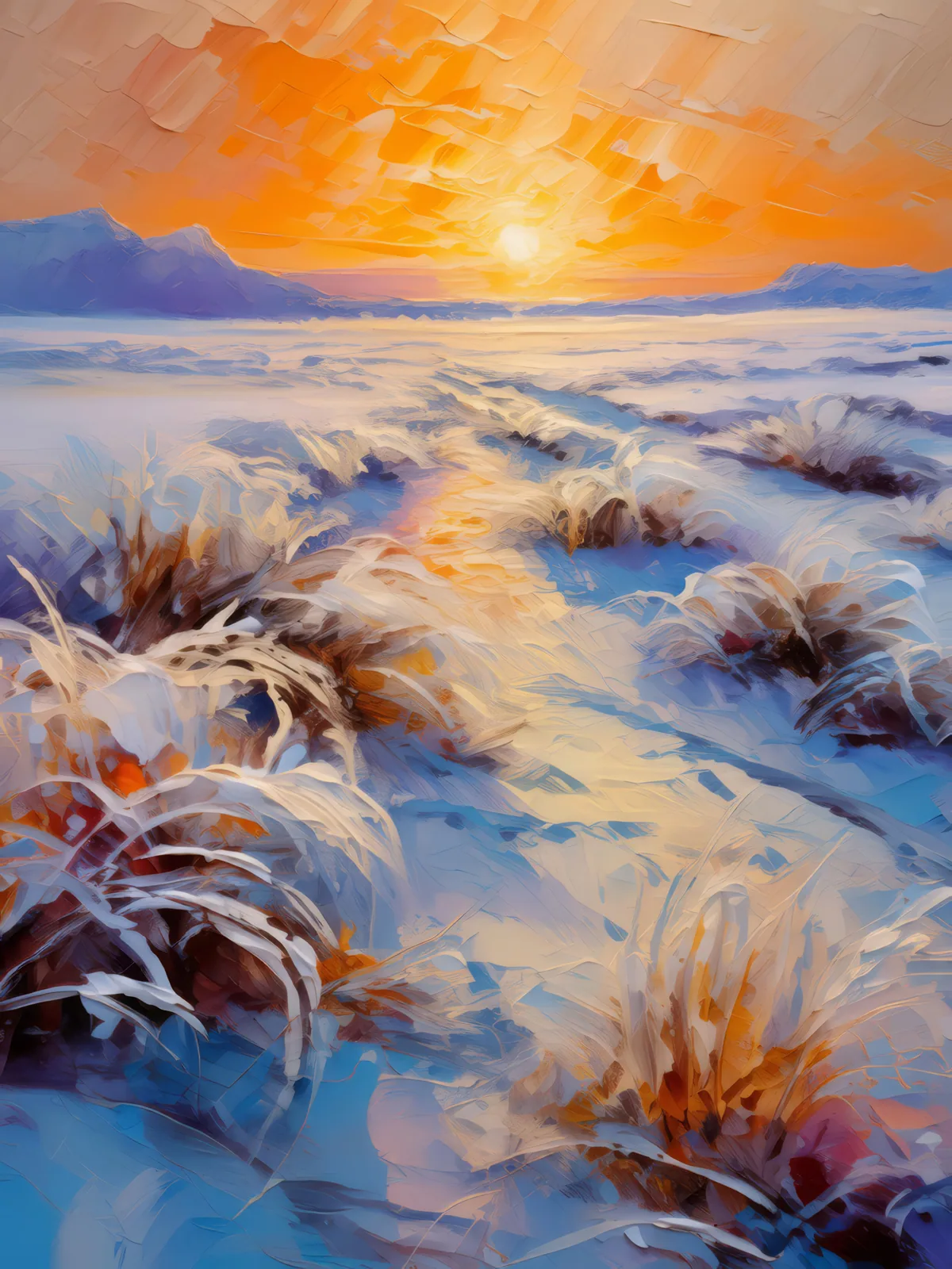 Boreal Desert Frost Patterns, a palette-knife oil landscape by Emma Mickelberg