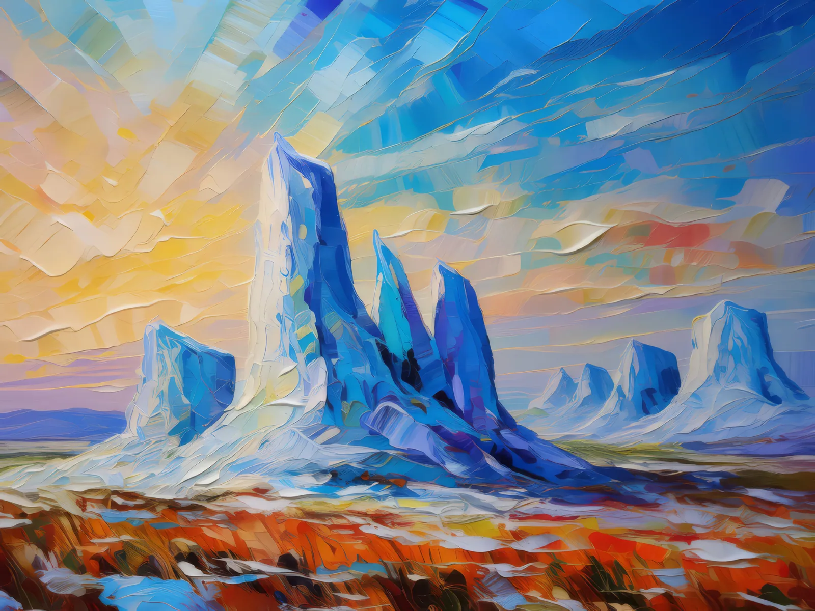 Boreal Desert Ice Formations, a palette-knife oil landscape by Emma Mickelberg
