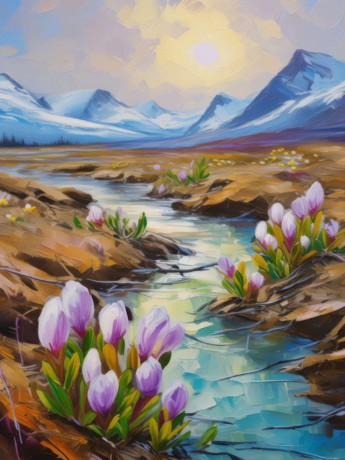 Boreal Desert in Spring, a palette-knife oil landscape by Emma Mickelberg