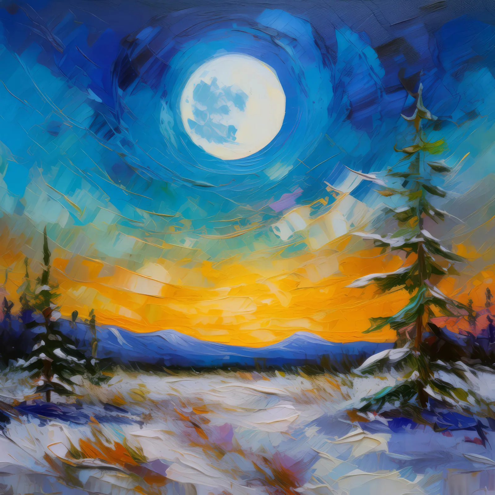 Boreal Desert Nighttime Glow, a palette-knife oil landscape by Emma Mickelberg