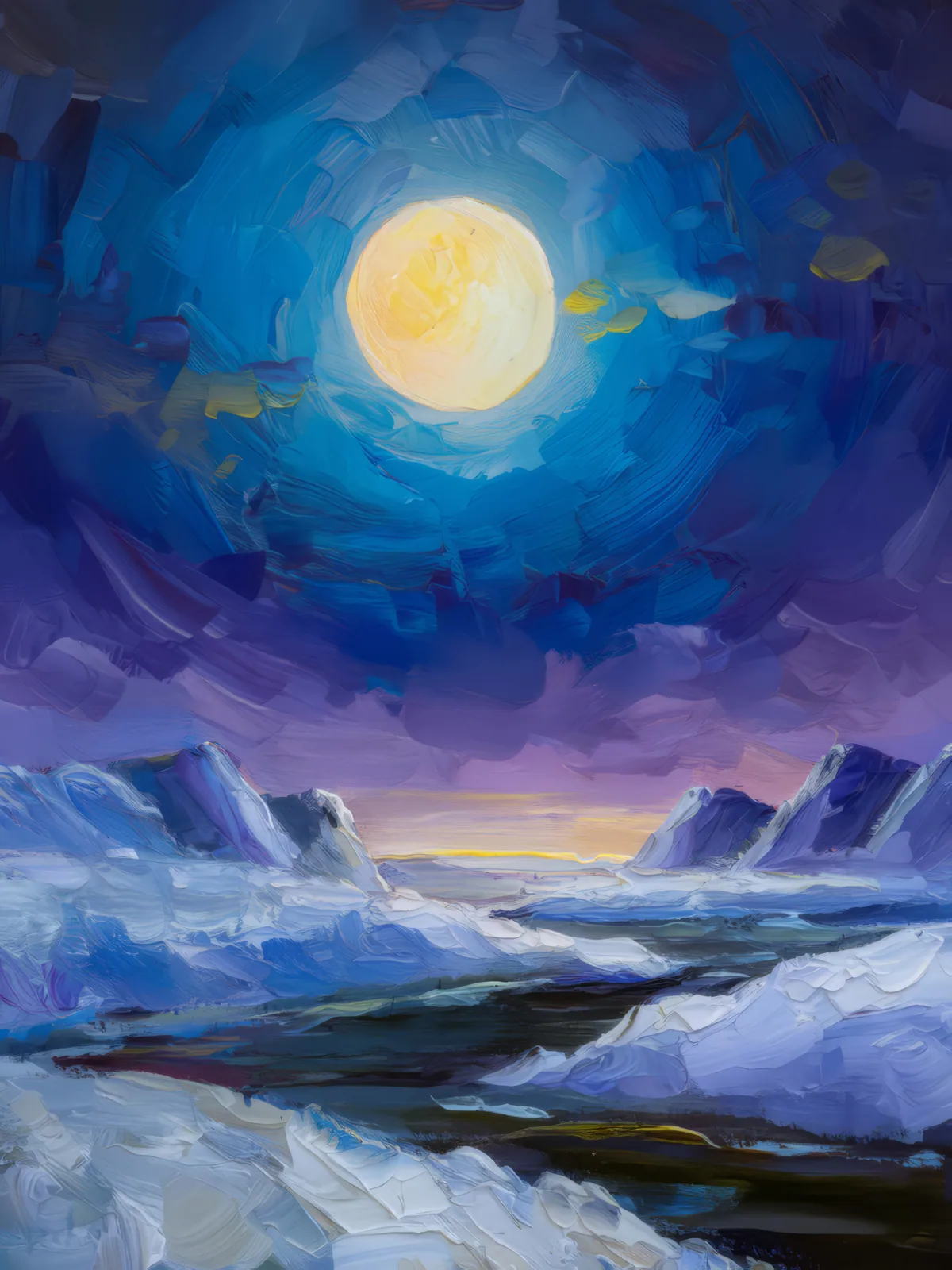 Boreal Desert Under Full Moon, a palette-knife oil landscape by Emma Mickelberg