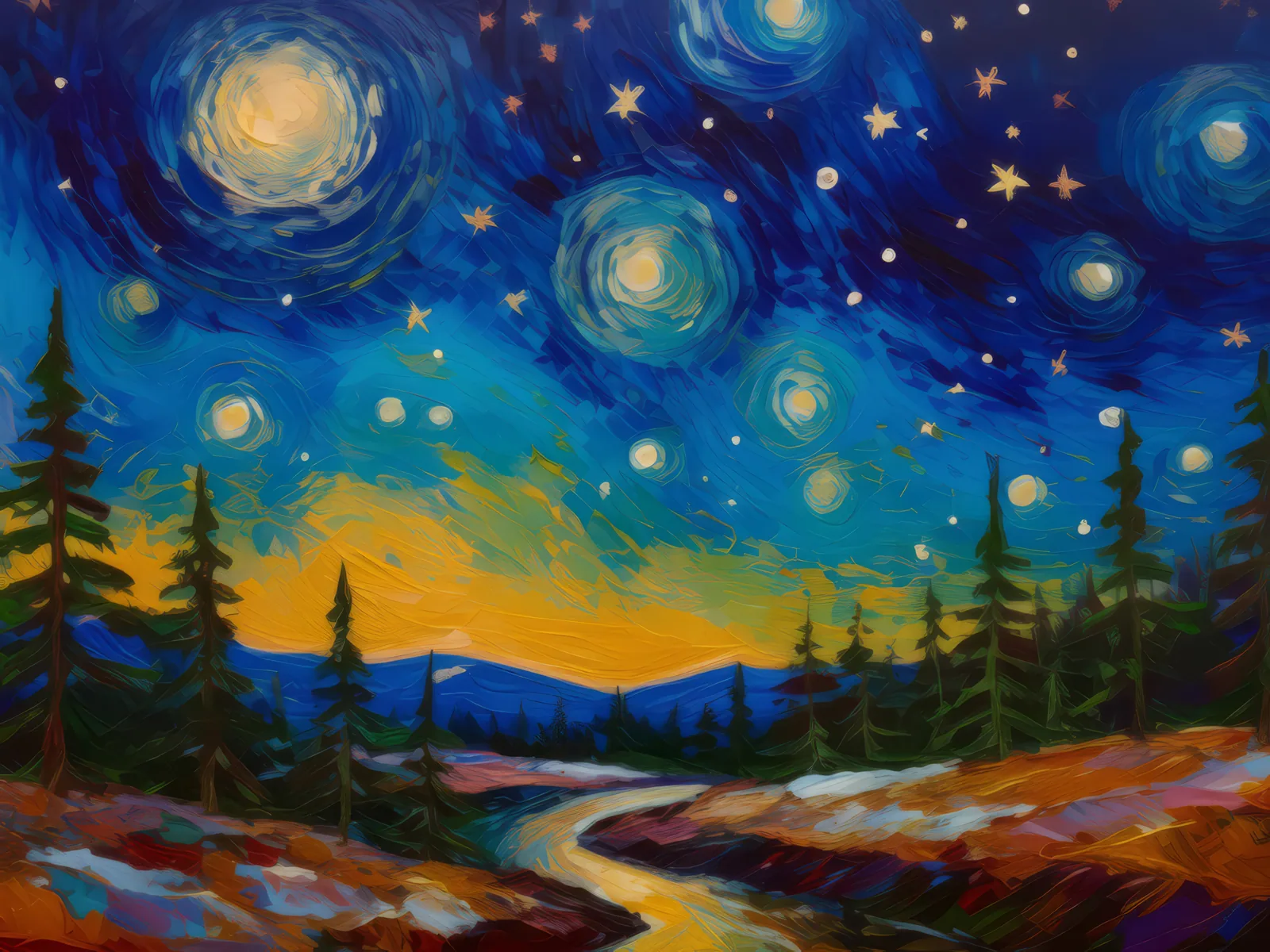 Boreal Desert's Silent Nights, a palette-knife oil landscape by Emma Mickelberg