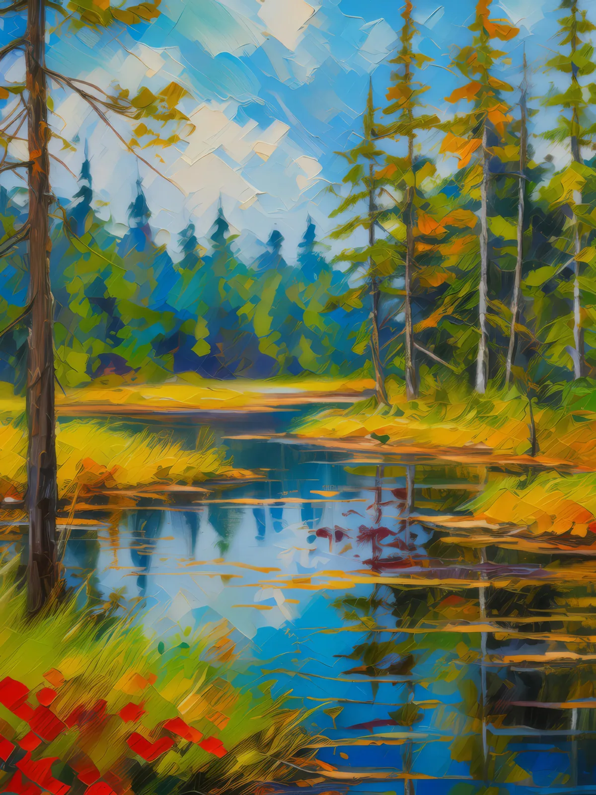 Boreal Forest Marshland, a palette-knife oil landscape by Emma Mickelberg