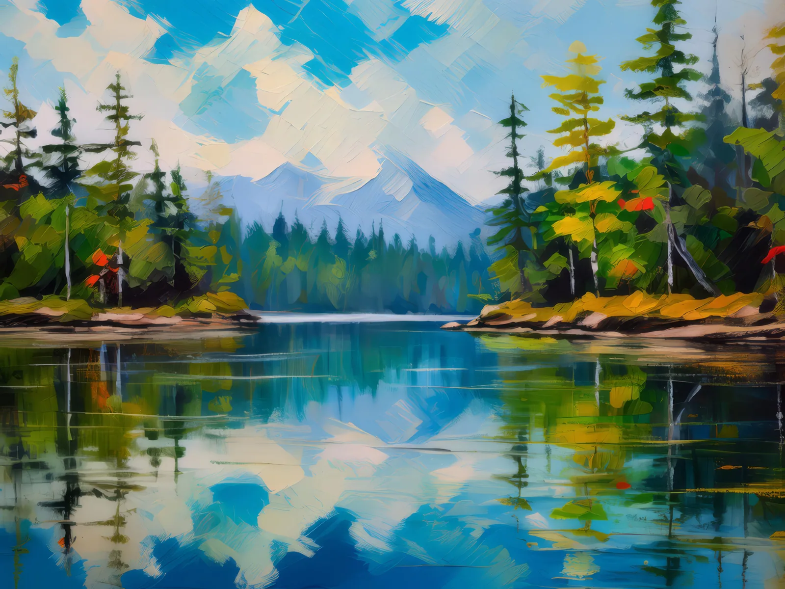 Boreal Forest Reflection, a palette-knife oil landscape by Emma Mickelberg