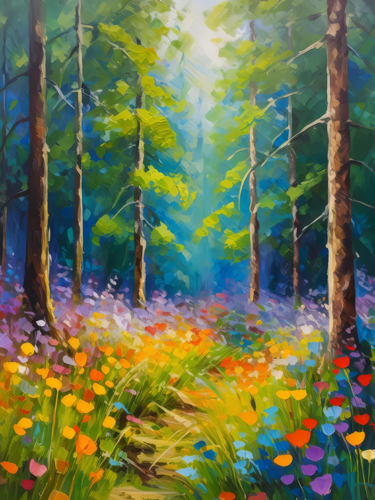 Boreal Forest Wildflowers, a palette-knife oil landscape by Emma Mickelberg
