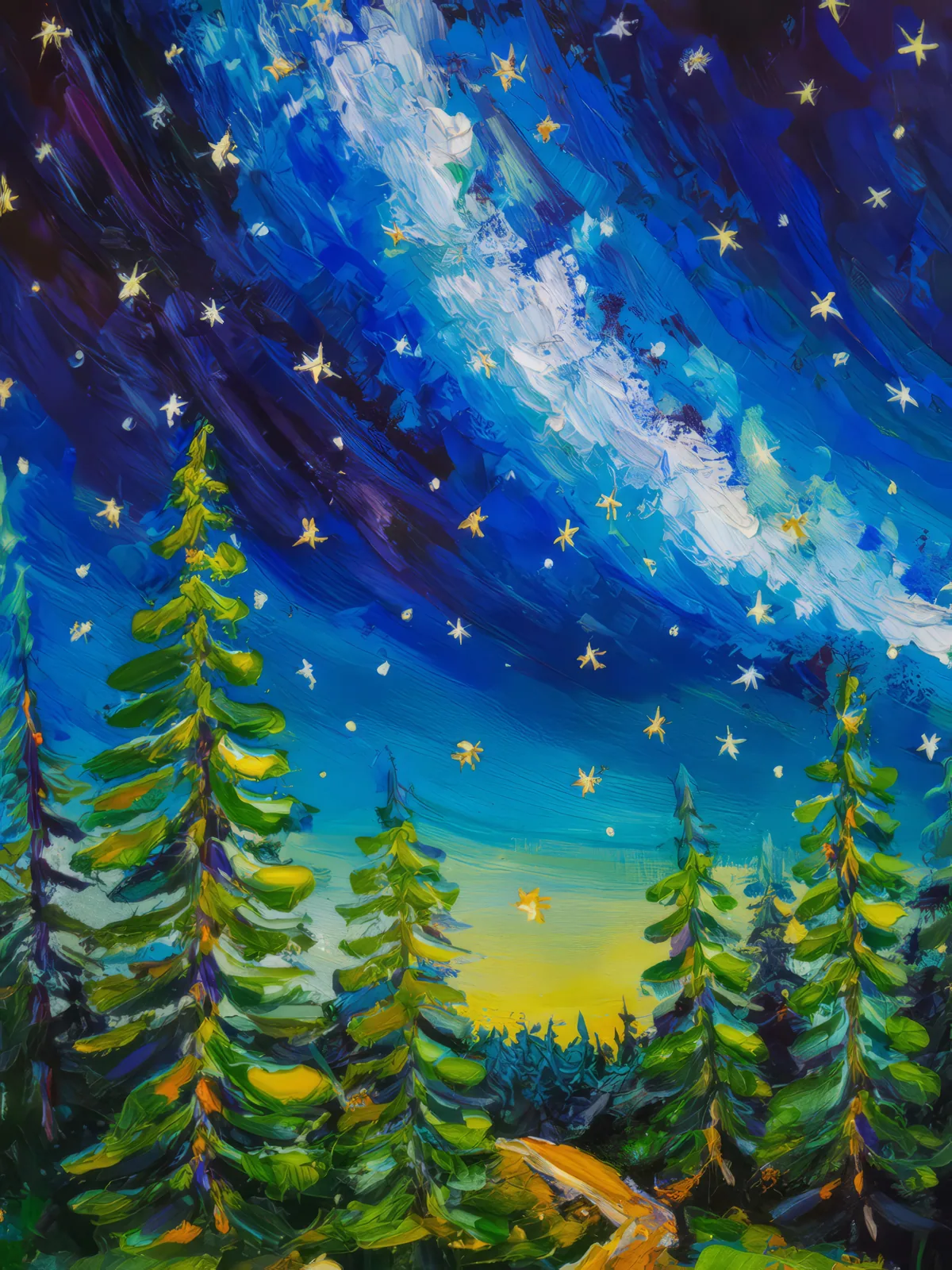 Boreal Night Sky, a palette-knife oil landscape by Emma Mickelberg