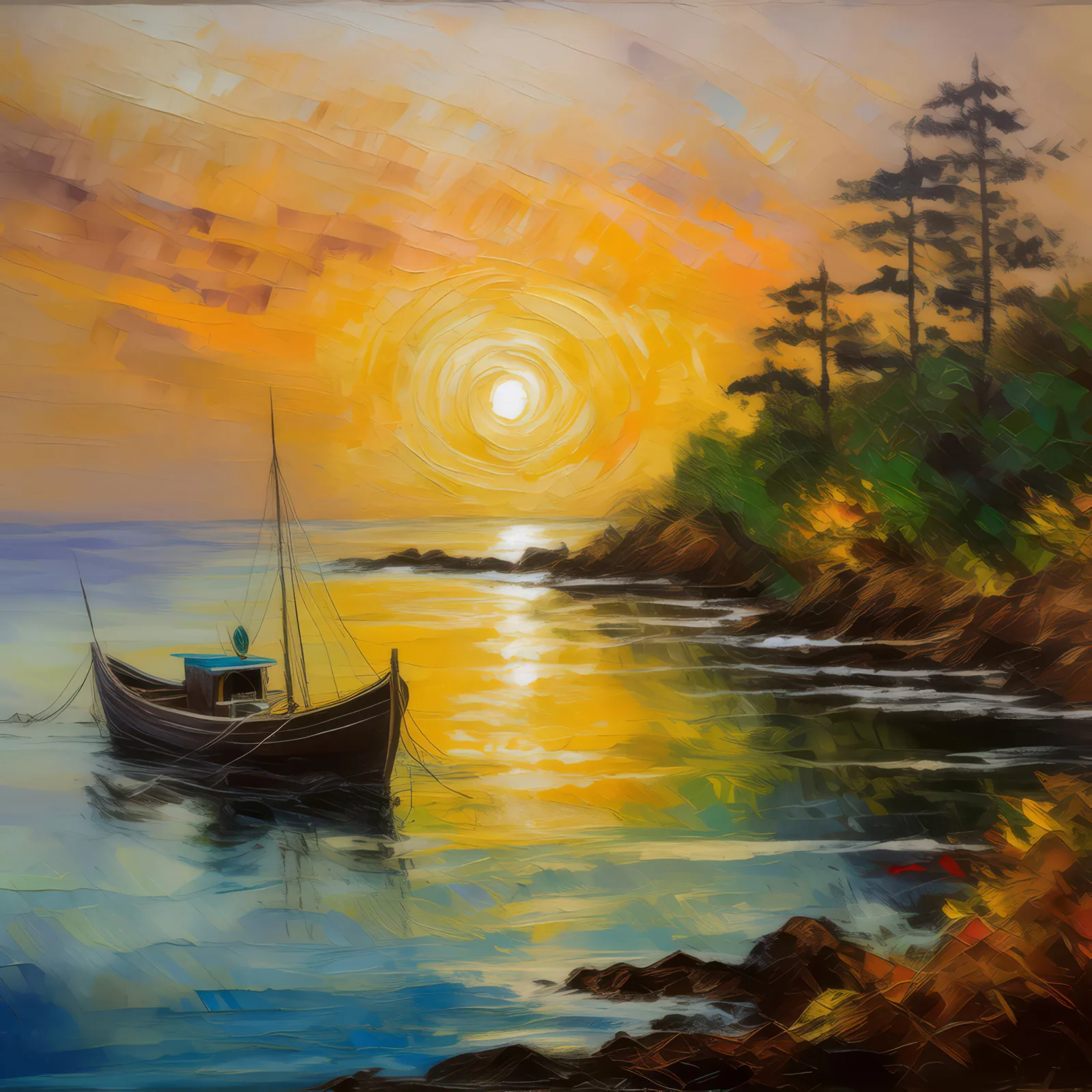 Calm Sea Morning, a palette-knife oil landscape by Emma Mickelberg
