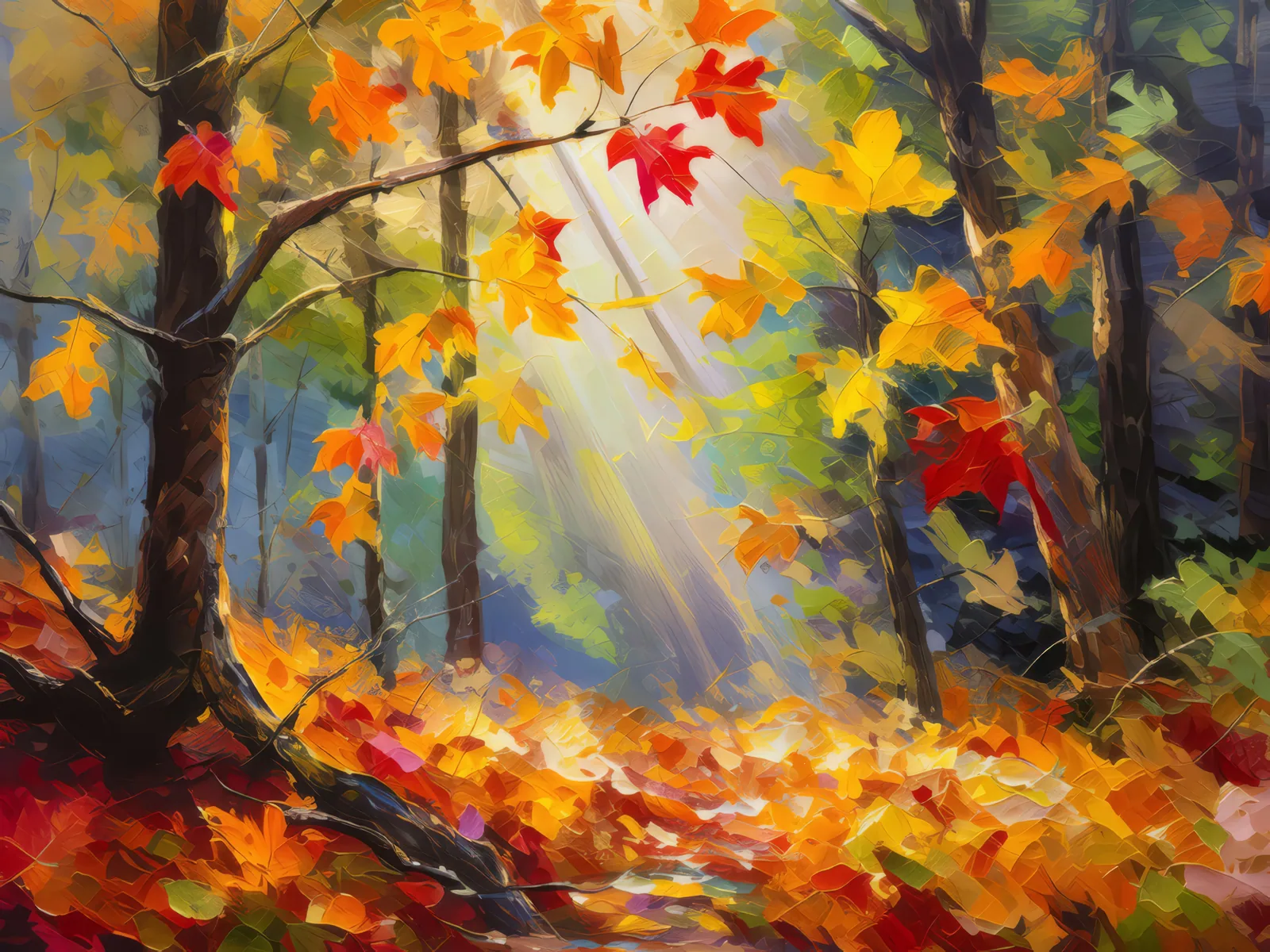 Canopy of Autumn Leaves, a palette-knife oil landscape by Emma Mickelberg