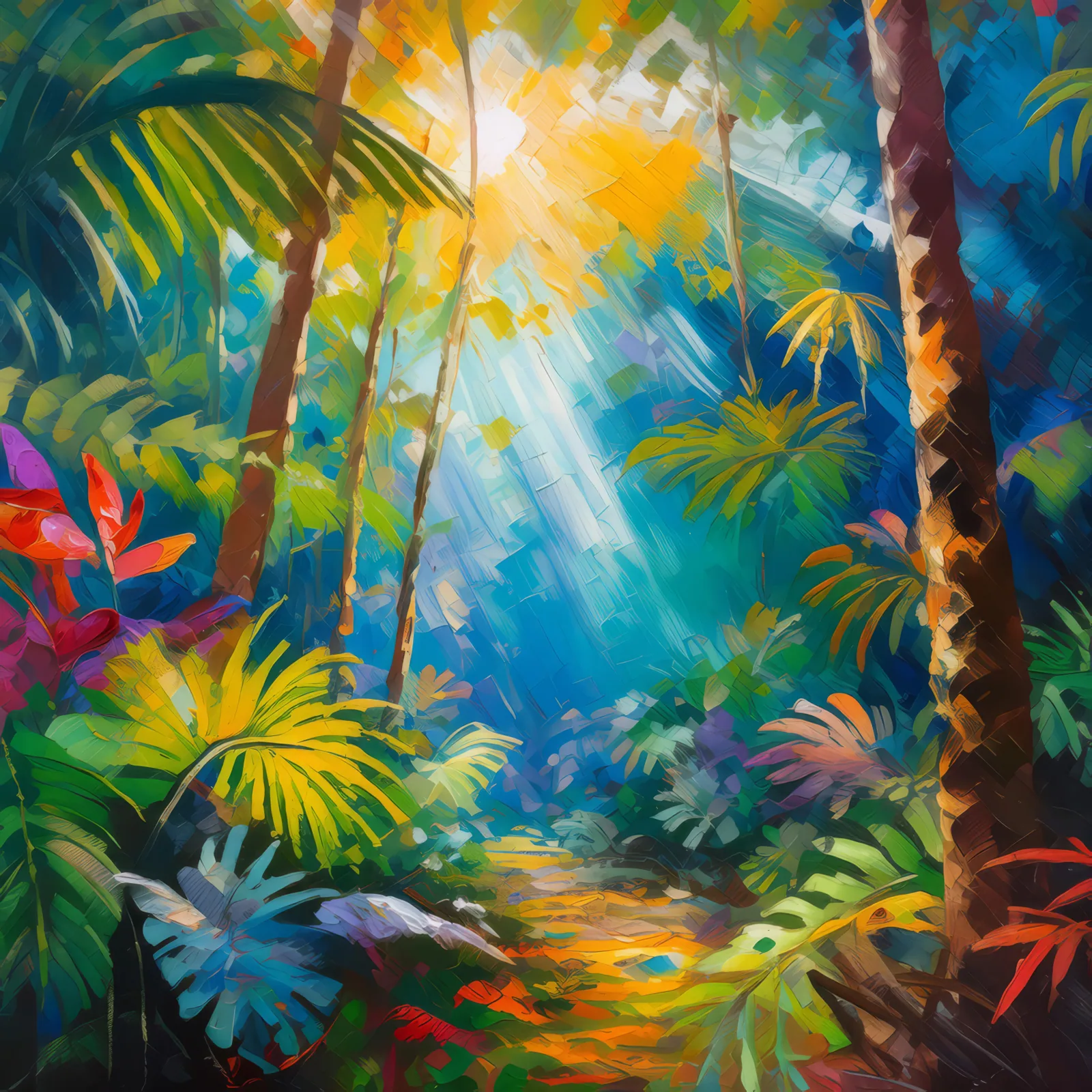 Canopy Shadows at Noon, a palette-knife oil landscape by Emma Mickelberg