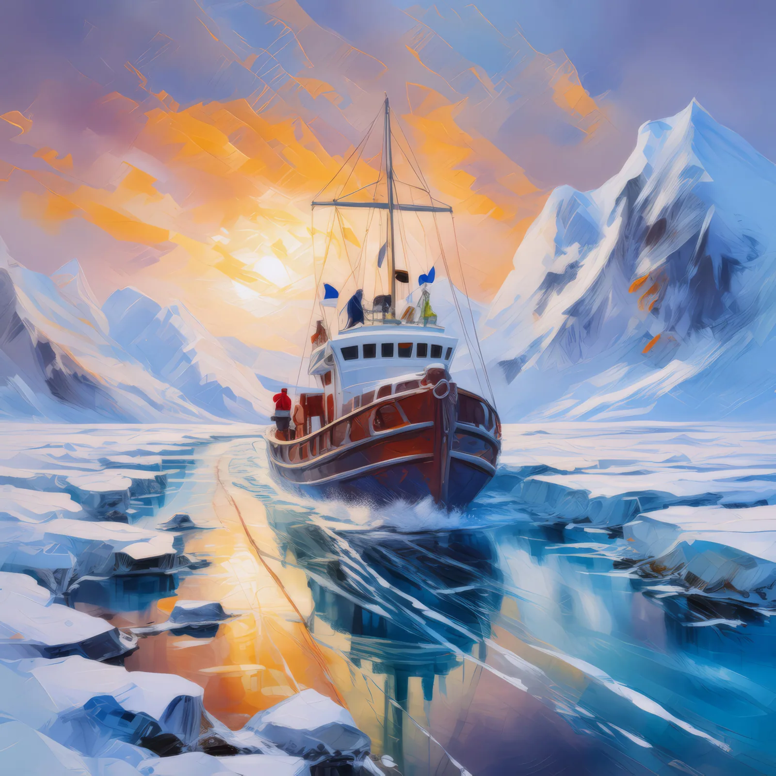 Carving Through the Ice, a palette-knife oil landscape by Emma Mickelberg