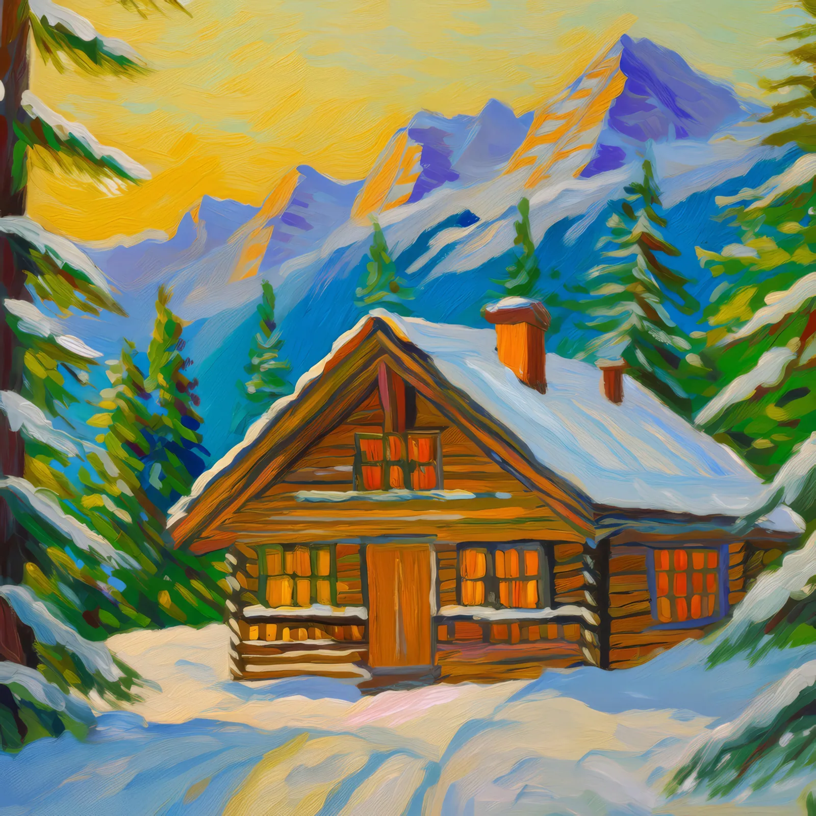 Chalet in the Alps, a palette-knife oil landscape by Emma Mickelberg