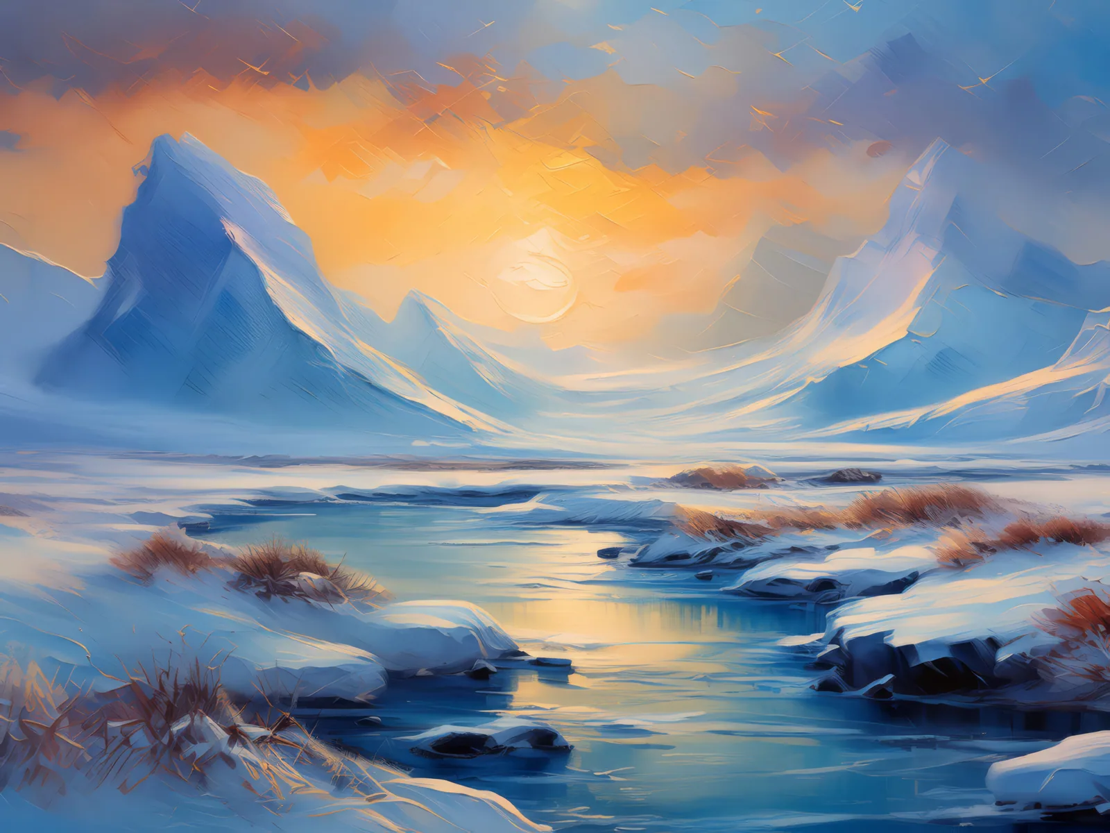 Chill of the Arctic Air, a palette-knife oil landscape by Emma Mickelberg