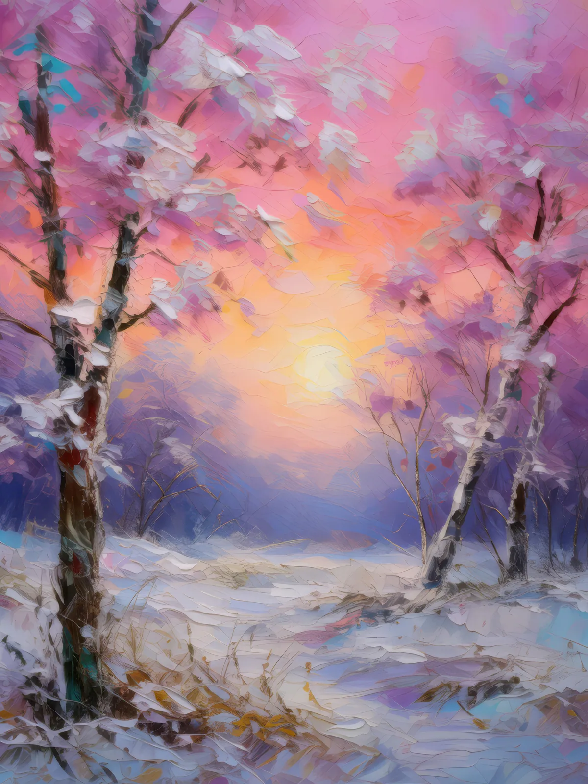 Chilly Winter Morning, a palette-knife oil landscape by Emma Mickelberg