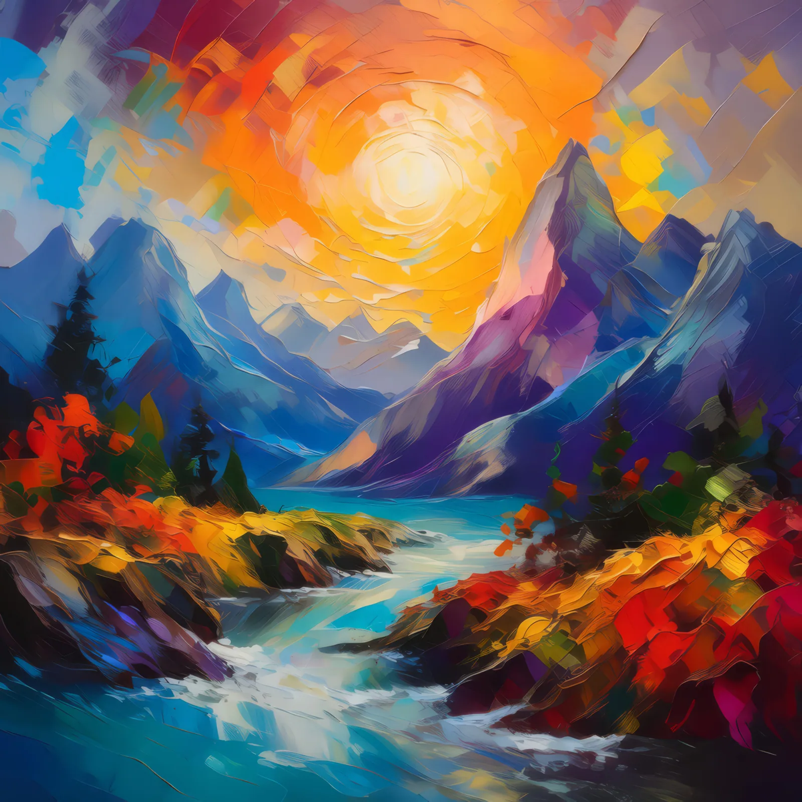 Chromatic Crag Kaleidoscope, a palette-knife oil landscape by Emma Mickelberg