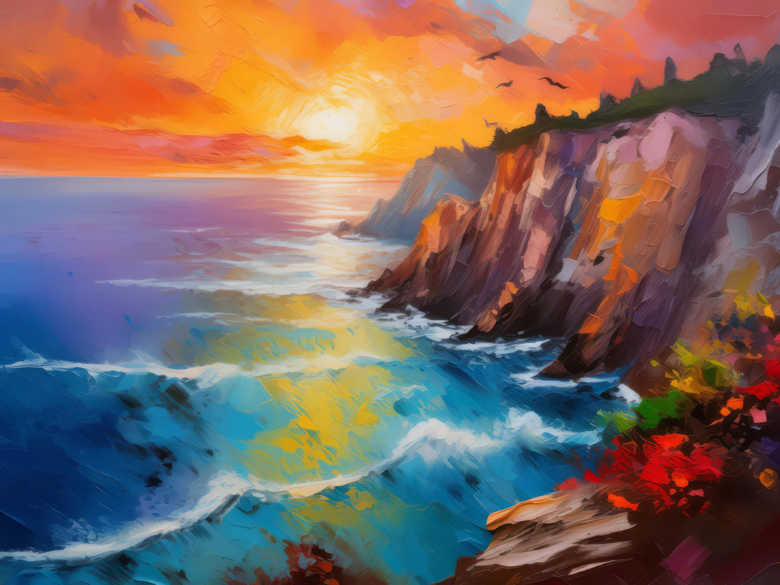 Chromatic Crescendo on Craggy Cliffs, a palette-knife oil landscape by Emma Mickelberg