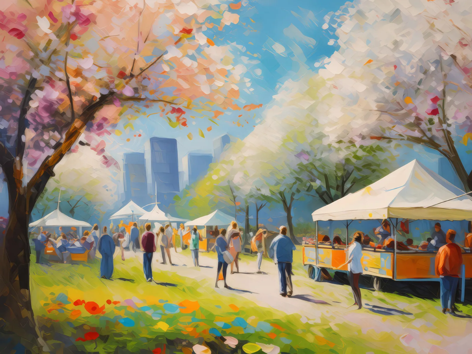 City Park Spring Festival, a palette-knife oil landscape by Emma Mickelberg