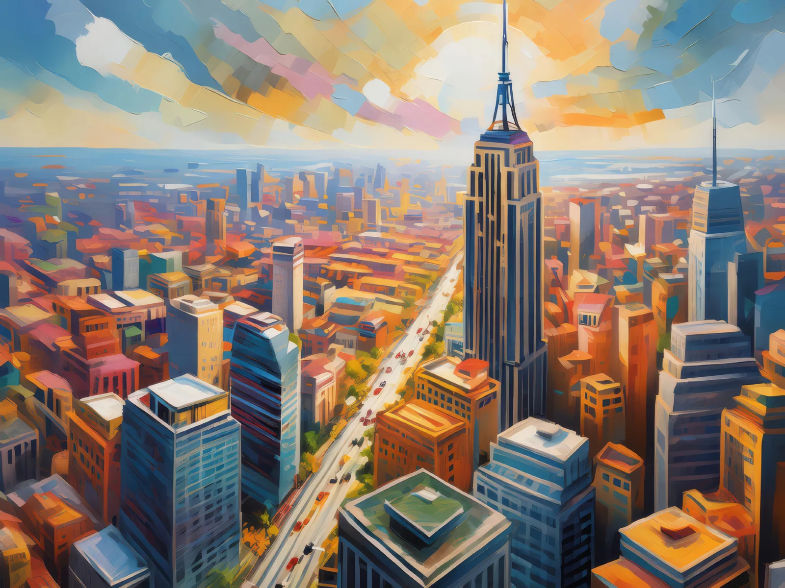 Cityscape from a Skyscraper, a palette-knife oil landscape by Emma Mickelberg