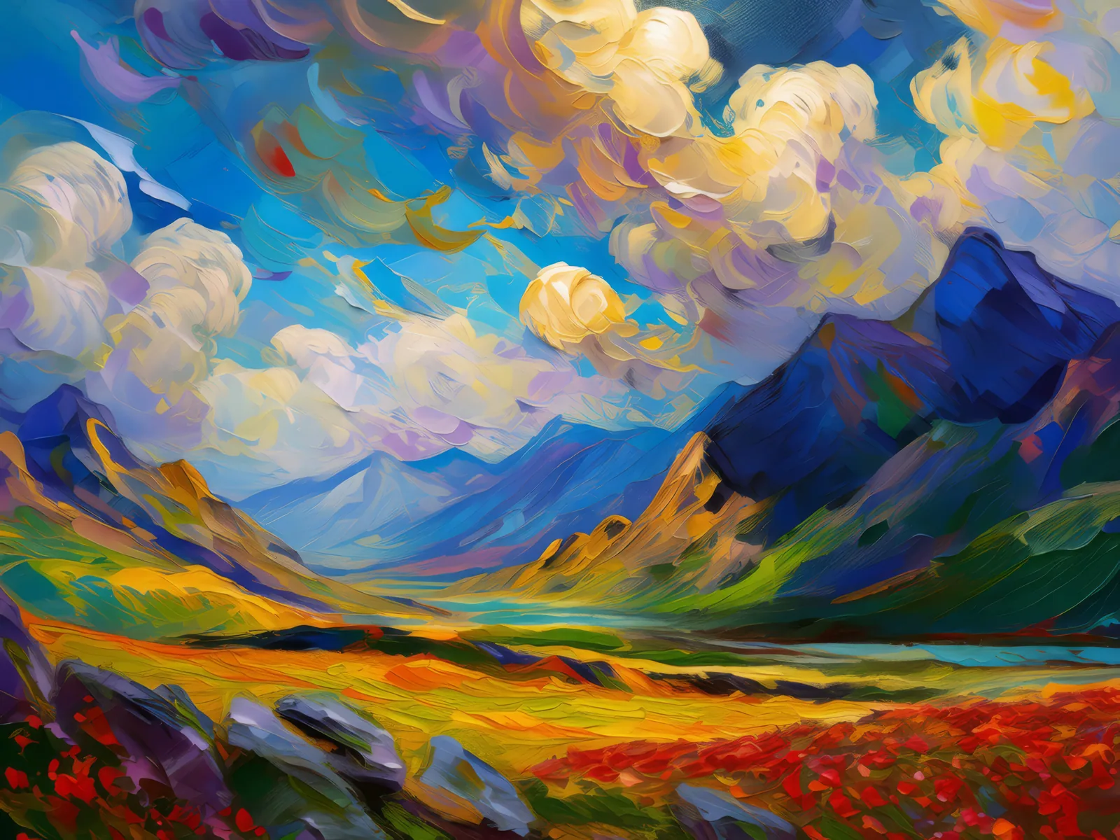 Clouds Over Tundra, a palette-knife oil landscape by Emma Mickelberg