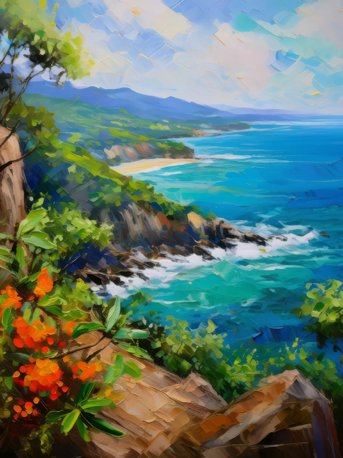 Coastal Cliff View, a palette-knife oil landscape by Emma Mickelberg