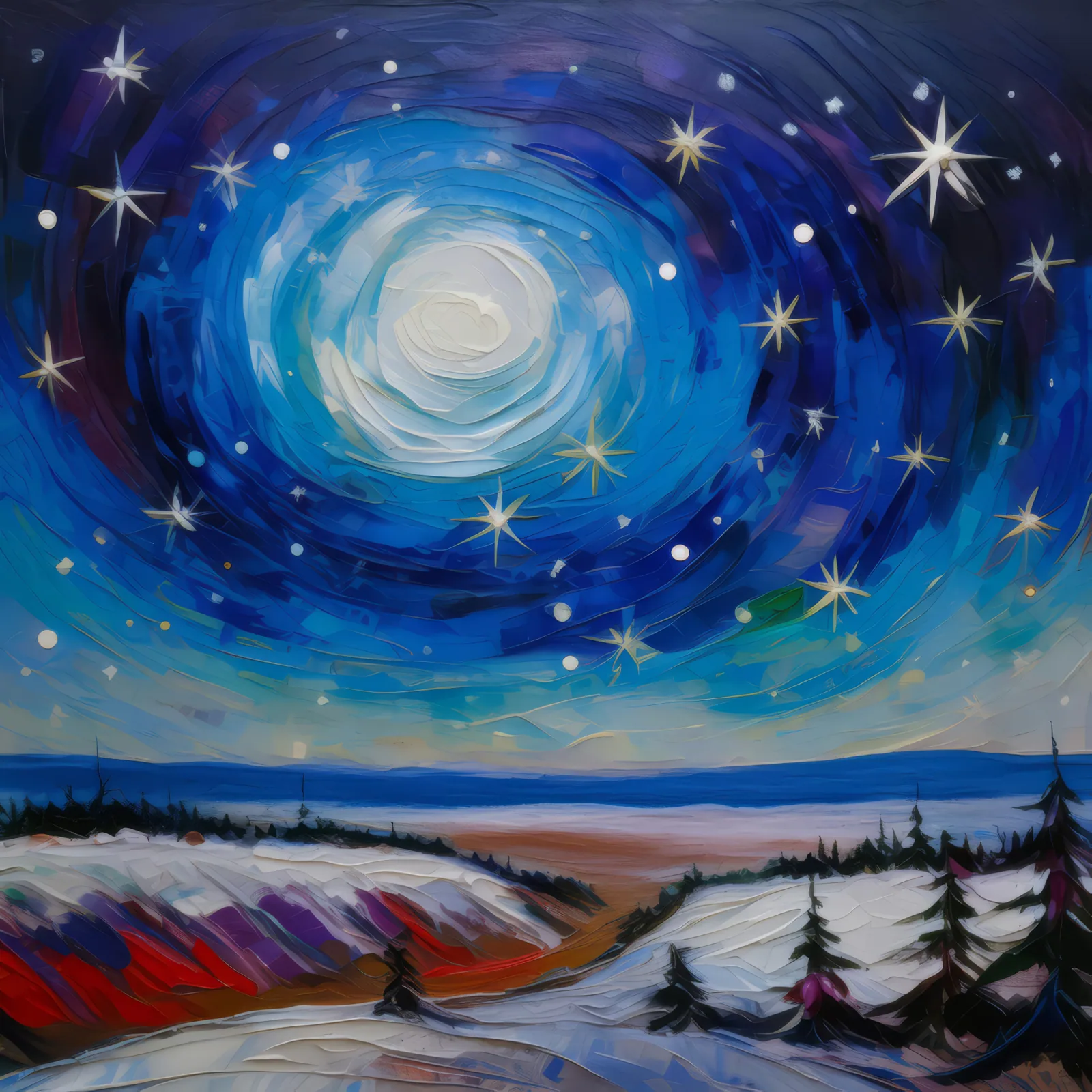 Cold Desert Under Stars, a palette-knife oil landscape by Emma Mickelberg