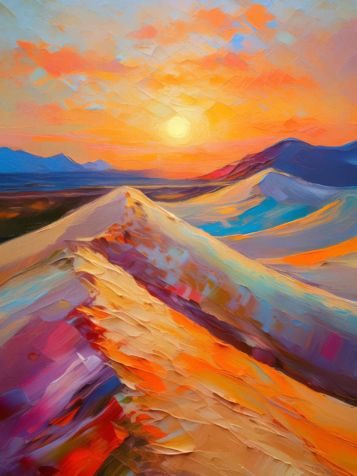 Colorful Sand Dunes, a palette-knife oil landscape by Emma Mickelberg