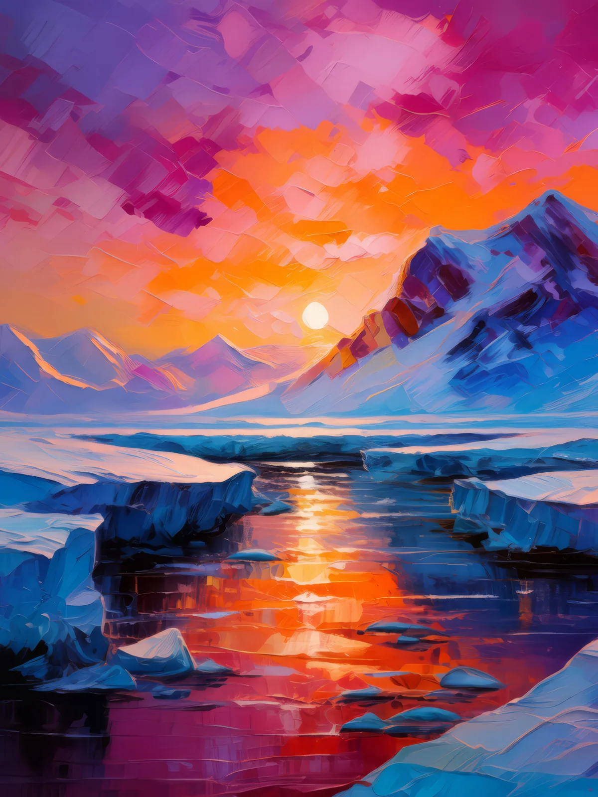 Colors of Arctic Desert Dusk, a palette-knife oil landscape by Emma Mickelberg