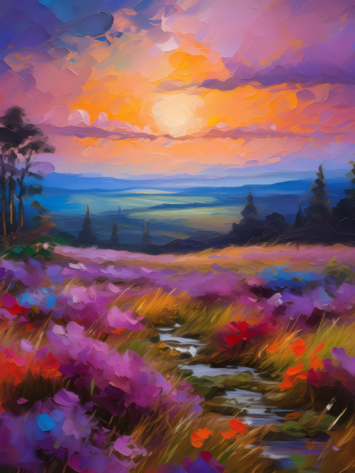 Colors of the Moor at Dusk, a palette-knife oil landscape by Emma Mickelberg