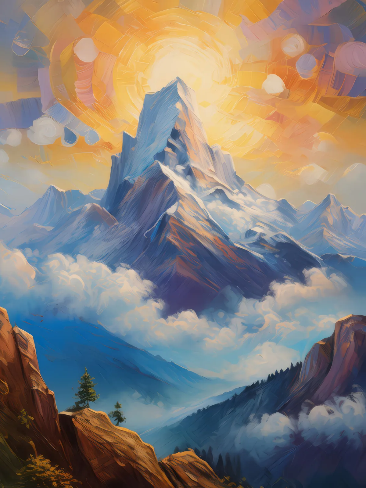 Cradle of Clouds in Craggy Peaks, a palette-knife oil landscape by Emma Mickelberg