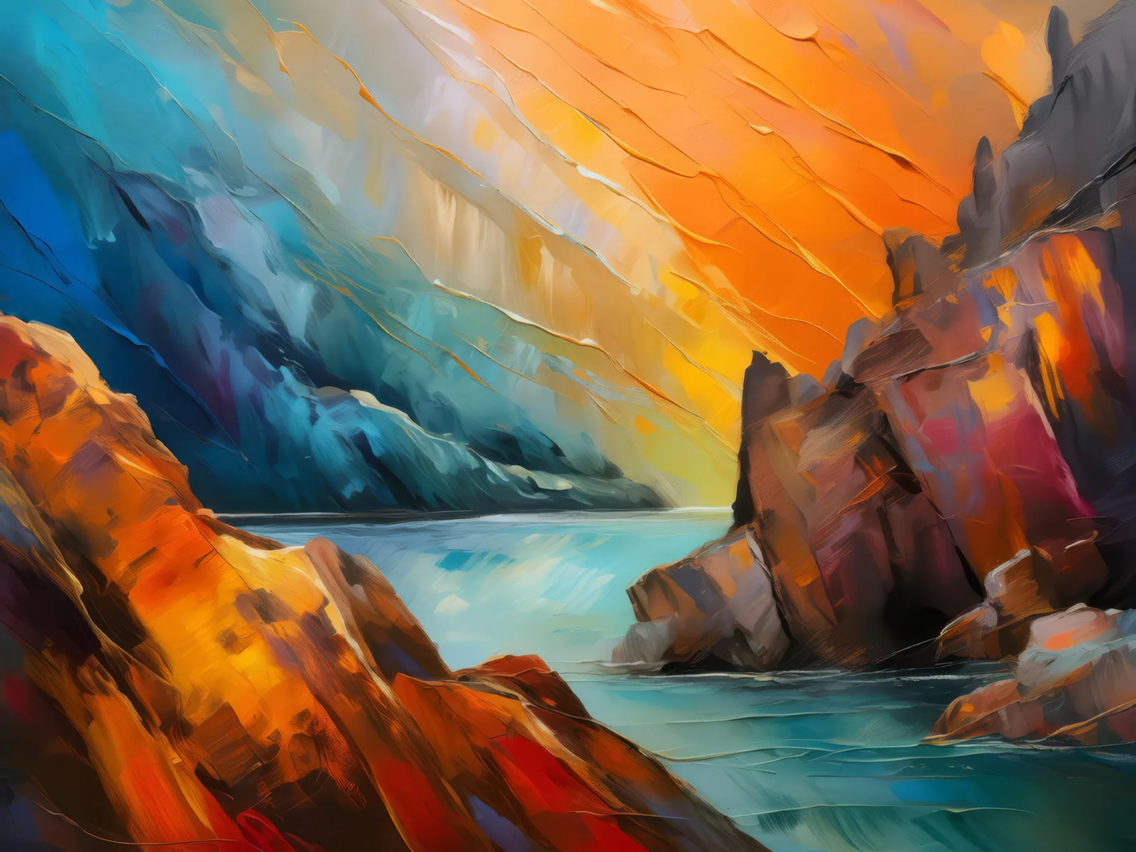 Crag Abstract Pattern, a palette-knife oil landscape by Emma Mickelberg