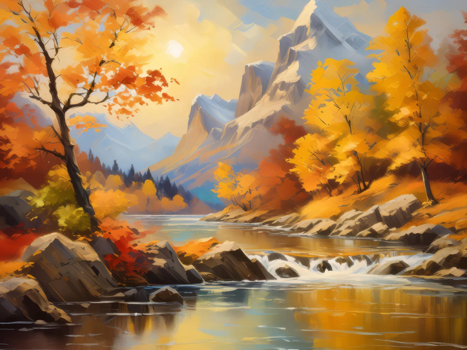 Crag Autumn Allure, a palette-knife oil landscape by Emma Mickelberg