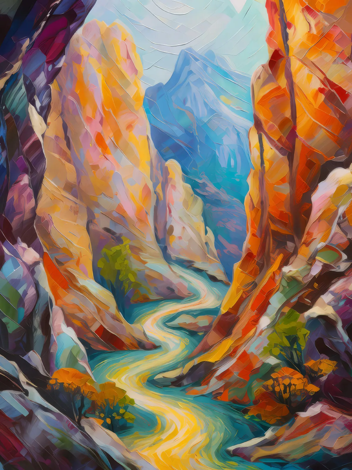 Crag Cavern Chronicles, a palette-knife oil landscape by Emma Mickelberg