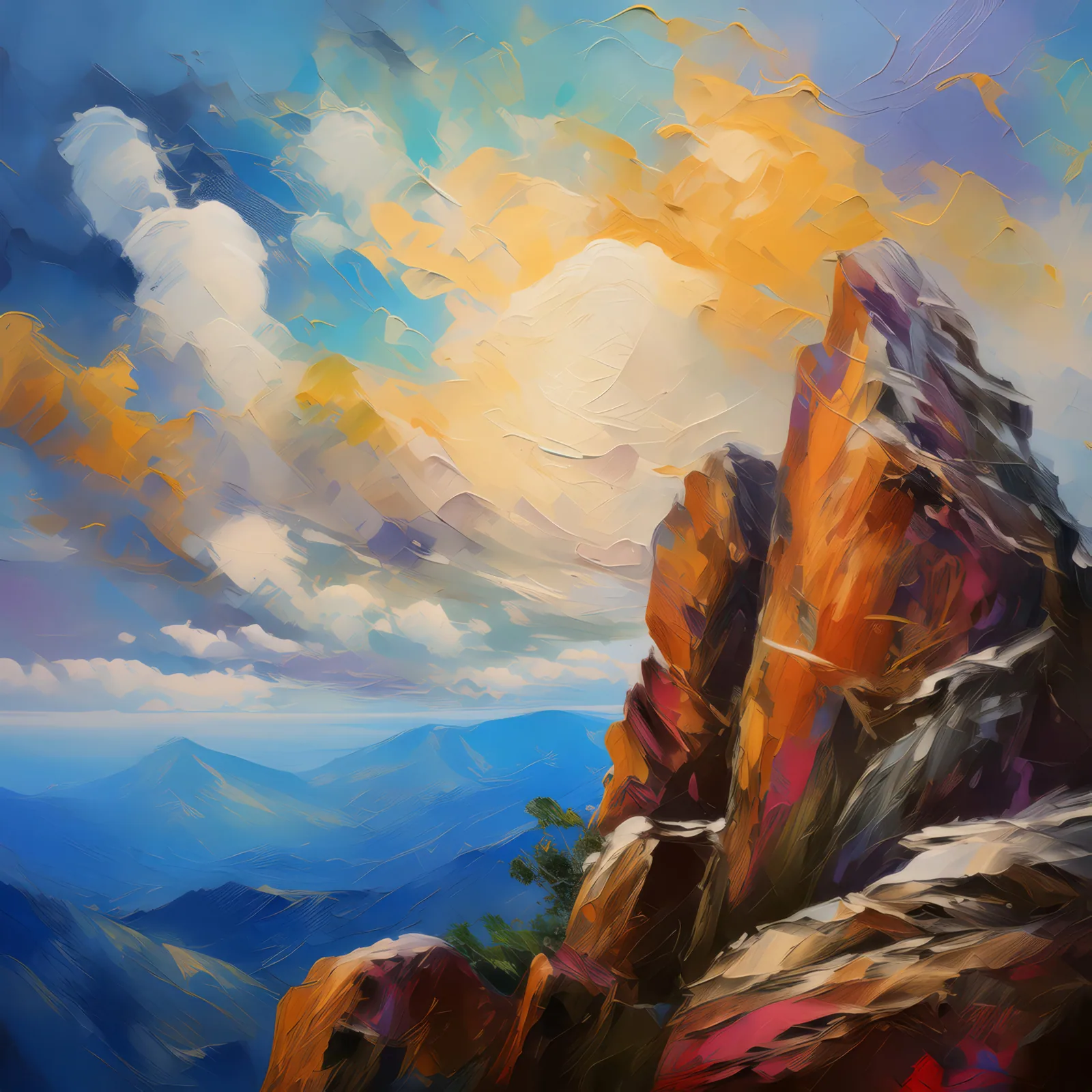 Crag Cloudscape Canvas, a palette-knife oil landscape by Emma Mickelberg