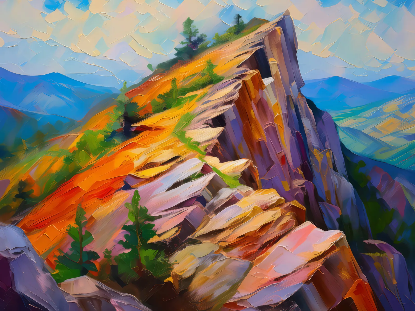Crag Geological Wonder, a palette-knife oil landscape by Emma Mickelberg